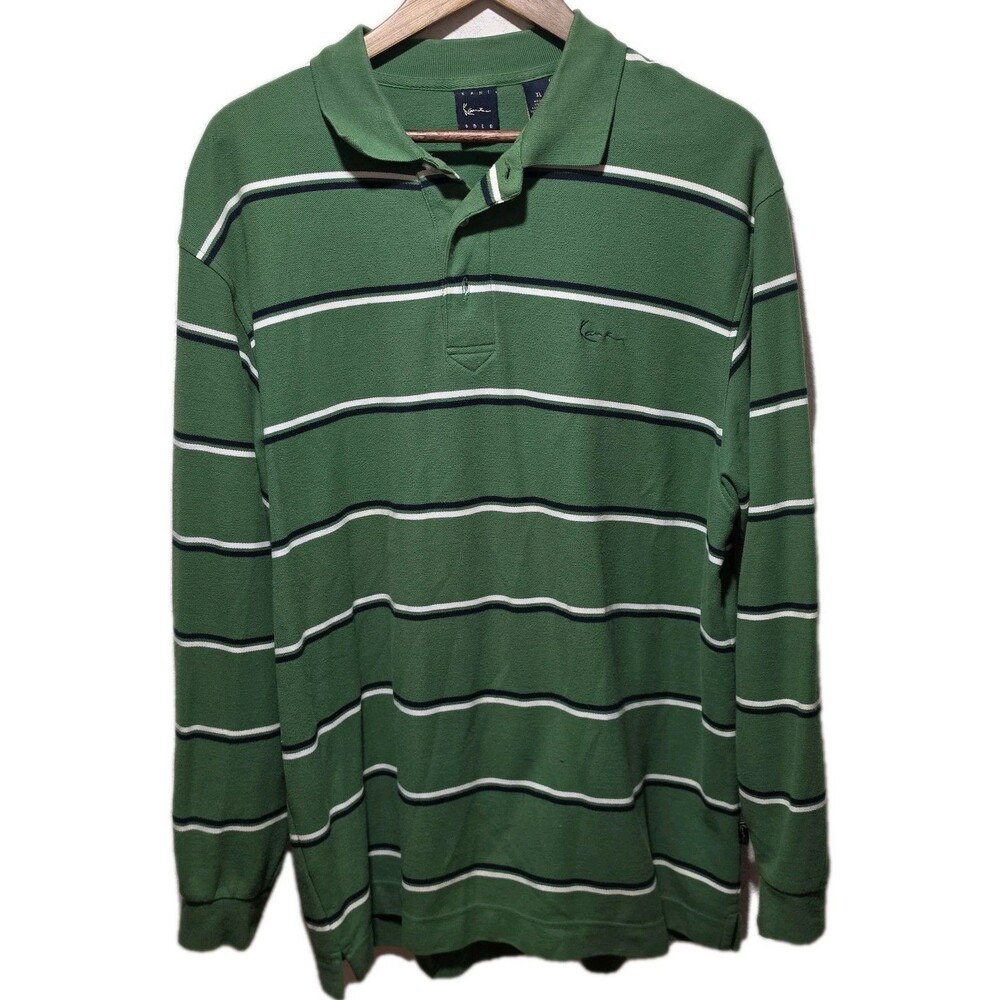 Vtg Karl Kani GoldPolo Shirt Men XL Black Stripe Y2K Long Sleeve Streetwear